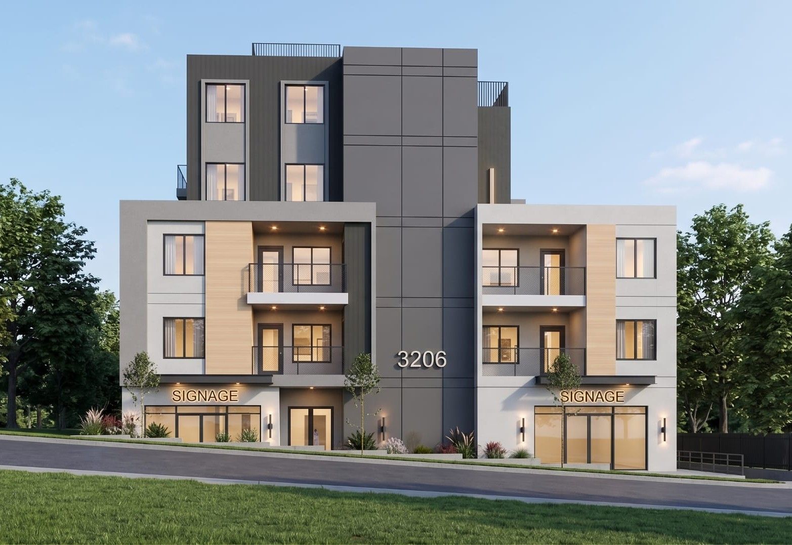 Centre St mixed-use building with ground-floor retail and residential above